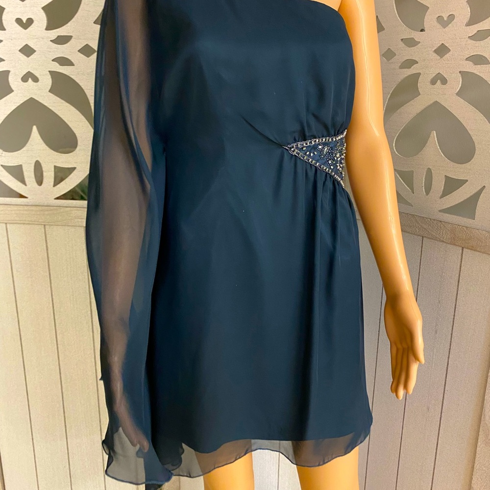 Free People Navy Sheer Over Cocktail Dress with Side Sequins & Beads Size 2 - Picture 7 of 9